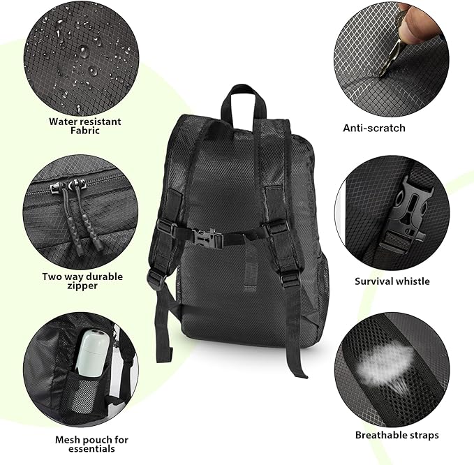15L Highly Water-resistant Hiking Daypack, Small Backpack Travel Outdoor, Lightweight Day Pack with Tool Loops