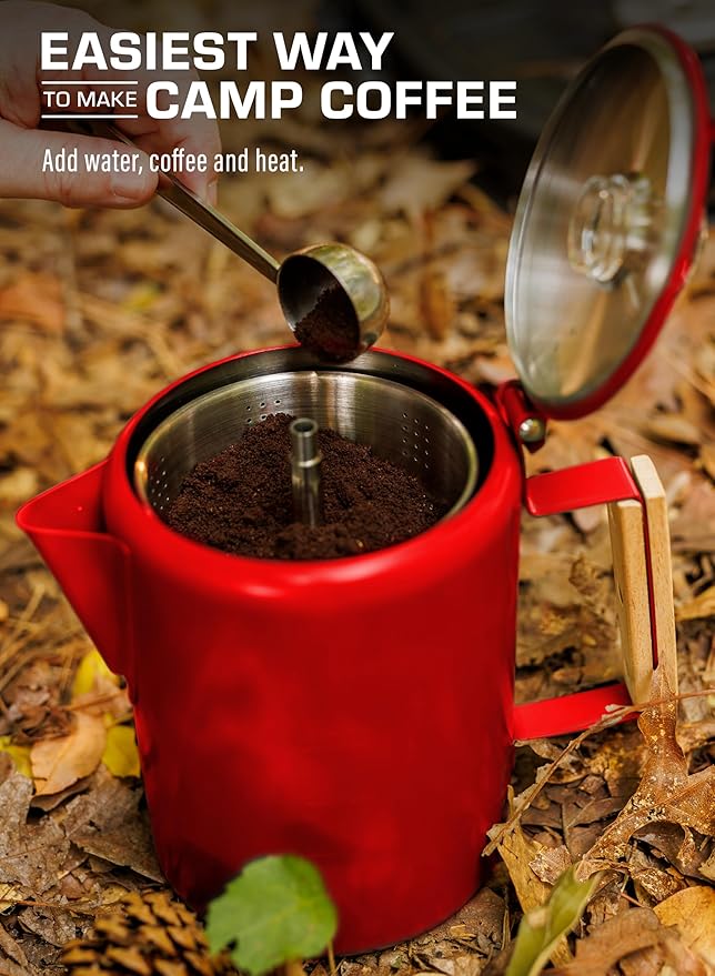 COLETTI Bozeman Camping Coffee Pot — Camping Coffee Makers, Coffee Percolator – America's Sleekest Percolator – NO Aluminum or Plastic (Red)