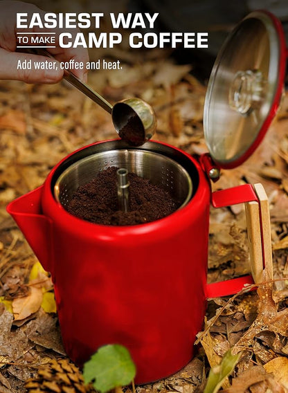 COLETTI Bozeman Camping Coffee Pot — Camping Coffee Makers, Coffee Percolator – America's Sleekest Percolator – NO Aluminum or Plastic (Red)