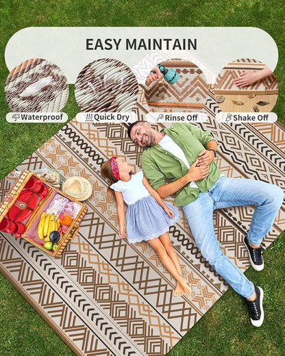 MontVoo Outdoor Rug Carpet 8x10 Waterproof-Patio Rug Mat Reversible RV Camping Rug Picnic Mat Plastic Straw Outside Rug for Balcony Porch Deck Beach-Boho Outdoor Area Rug for Patio Decor Colorful