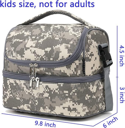 FlowFly Kids Double Decker Cooler Insulated Lunch Bag Large Tote for Boys, Girls, Men, Women, With Adjustable Strap, Digital Camo