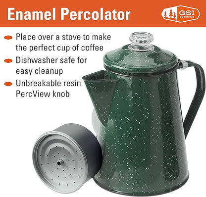 GSI Outdoors Percolator Coffee Pot | Enamelware Campfire Coffee Boiler Kettle for Outdoor Camping Cookware, Cabin, RV, Kitchen, Hunting & Backpacking