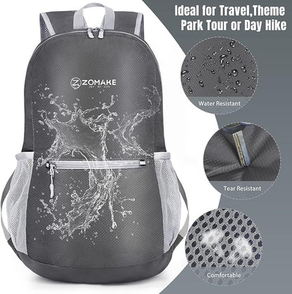ZOMAKE Ultra Lightweight Hiking Backpack 20L, Packable Small Backpacks Water Resistant Daypack for Women Men(Medium Grey)