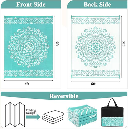 Pauwer Waterproof Outdoor Rug 6x9, Reversible Plastic Straw Patio Camping Rug, Indoor Outdoor RV Mat Carpet for Deck, Camper, Porch, Balcony, Backyard, Picnic, Floral Light Blue