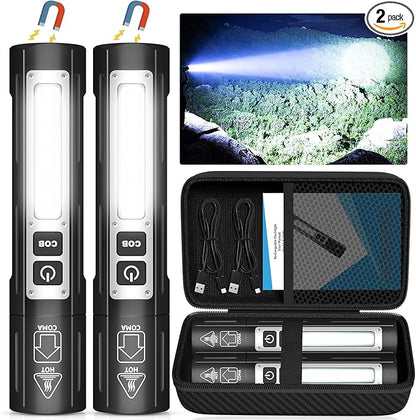 Banral Rechargeable Flashlights High Lumens - 20,000LM Super Bright Small Pocket Magnetic Flashlight, 8 Modes LED Tactical Flash Light, Dual Button Powerful Flashlight for Camping (2, Pure Black)