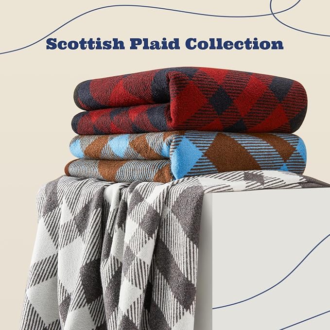 ACUSHLA Merino Wool Blanket - Soft Warm Thick Washable Large Throw Blanket for Camping Bed Couch Outdoor Travel All Weather, Scottish Plaid Blue 79X63