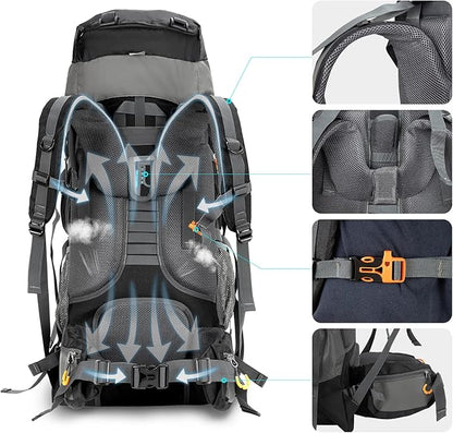 Night Cat Camping Backpacks 90L with Internal Frame Hiking Backpack for Men Women Waterproof Lightweight Breathable Outdoor Mountaineering Traveling