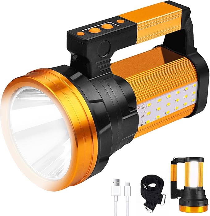 Rechargeable Flashlight 1000,000LM 13600mAh Spotlight Flashlight IP67 Waterproof Handheld Spotlight with Double Side Lights Super Bright Flashlight Outdoor,Huting,Boat,Camping,Emergency