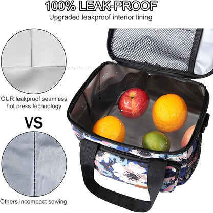 Femuar Lunch Bags for Women/Men, Insulated Lunch Bag for Work Office - Lunch Cooler Bag Leakproof Lunch Box with Adjustable Shoulder Strap - Ink foral