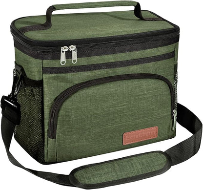 ExtraCharm Insulated Lunch Bag for Women/Men - Reusable Lunch Box for Office Picnic Hiking Beach - Leakproof Cooler Tote Bag Organizer with Adjustable Shoulder Strap for Adults - Green