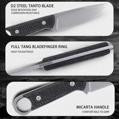 3.38 Inches D2 Steel Fixed Blade Knife,with Kydex Sheaths,for Camping,Hunting,Outdoor Activities 1048A1, realbbh8