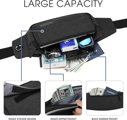 SINNO Large Crossbody Fanny Pack for Women Men Belt Bag With 4-Zipper Pockets for Travel Running Hiking Workout Dog Walking Outdoors Sport Fishing Waist Pack Bag Carrying All Phones