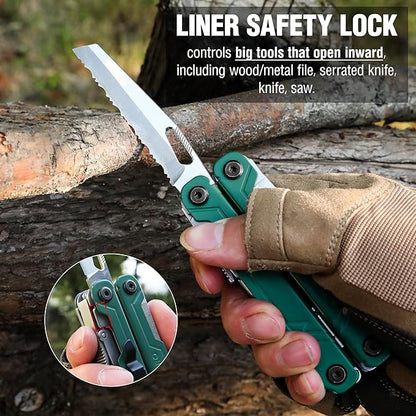 WORKPRO 18-in-1 Multi Tool Pliers, Stainless Steel EDC Multitool with Pocket Knife, 2 Safety Locks, Belt Clip and Oxford Pouch, Multipurpose Utility Multiuse Tool for Camping Outdoor Activities