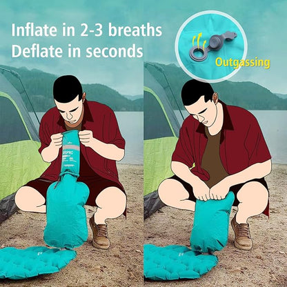 Camping Sleeping Pad Air Mattress - Inflatable Ultralight Ergonomic Design Compact Airpad Mat Backpacking Hiking Outdoor Activities Orange