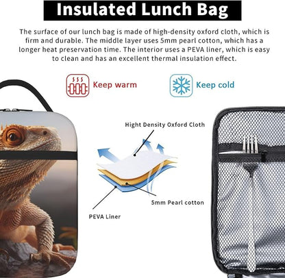 SARA NELL Bearded Dragon Insulated Lunch Bag Lizard Lunch Box for Women Men Teens Kids, Reusable Lunch Tote Bag, Leakproof Thermal Insulated Lunch Bags for Work, Picnic, School or Travel