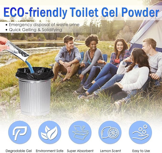 Coolrunner 30 Packets Portable Toilet Powder Poo Gel for Camping Eco Absorbent Gel, ECO-Friendly Toilet Gel Powder, Poo Urine Powder for Camping Outdoor Hiking Fast-Acting Gel