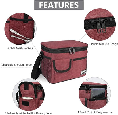 Tirrinia Insulated Lunch Box for Women Men, Leakproof Reusable Lunch Bag Containers for Adult,Working,Office,Lunch Soft Cooler Bag Tote for Picnic Hiking Beach,Red
