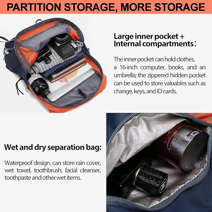 Seektop 20L Waterproof Hiking Backpack - Lightweight Daypack with 8 Pockets & Wet-Dry Compartment for Outdoor Adventures