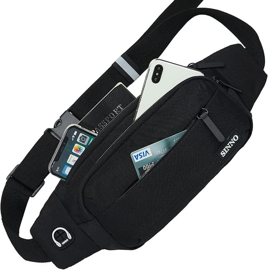 SINNO Large Crossbody Fanny Pack for Women Men Belt Bag With 4-Zipper Pockets for Travel Running Hiking Workout Dog Walking Outdoors Sport Fishing Waist Pack Bag Carrying All Phones