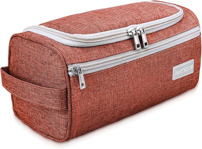 Pantheon Men's Toiletry Bag - Travel Toiletry Bag Wash Bag Hanging Dopp Kit Shaving Kit for Bathroom Shower - Mens Travel Bag Hanging Toiletry Organizer Toiletry Kit for Traveling (Brick Red)