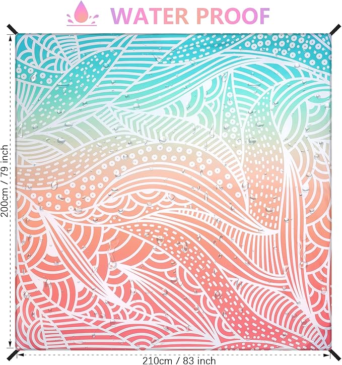 Beach Blanket Waterproof Sandproof Beach Mat 79”x 83” for 1-4 Adults Quick Drying Durable Outdoor Picnic Mat for Beach Festival Travel Camping Hiking (Gradiant P&GN-Ripple, 79"×83"(4 Person))
