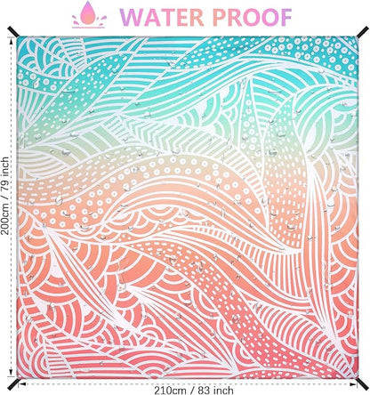 Beach Blanket Waterproof Sandproof Beach Mat 79”x 83” for 1-4 Adults Quick Drying Durable Outdoor Picnic Mat for Beach Festival Travel Camping Hiking (Gradiant P&GN-Ripple, 79"×83"(4 Person))