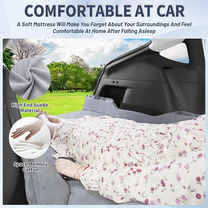 Self Inflating Sleeping Pad for Tesla Model Y 2024-2020 Memory Foam Portable Camping Mattress Car Camping Mattress Bed for Model Y Chamois Surface for All Season