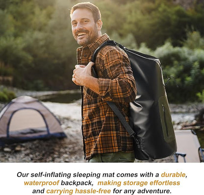 Self-Inflating Sleeping Pad – 4” Thick Memory Foam Camping Mattress with Waterproof Backpack – Portable Sleeping Mat for Backpacking, Tents, SUVs & Trucks