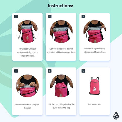 Skog Å Kust GymSak | Patented 2-in-1 Drawstring Cinch Bag with Removable Waterproof Dry Bag | Pink
