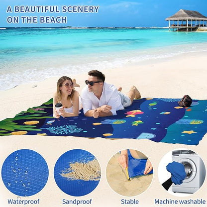 BYDOLL Beach Blanket Sandproof Waterproof 78''×110''1-7 Kids Adults Compact Lightweight Oversized Beach Blanket Large Picnic Mat Beach Blanket for Travel Camping Hiking Picnic