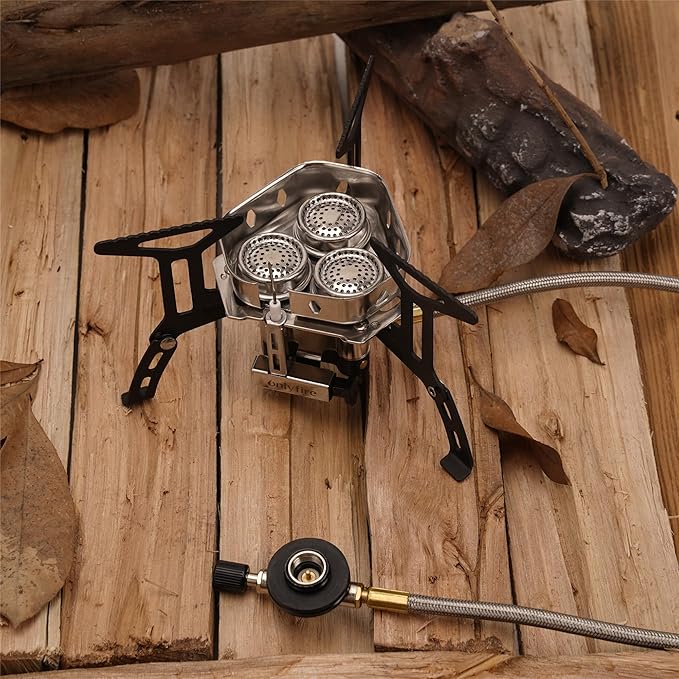 ONLYFIRE 3 Fuel Backpacking Stove with Propane & Butane Adapter, Portable Camping Gas Stove, Mini Camp Stove with Piezo Ignition & Carry Bag for Outdoor Cooking Picnic Camping Hiking GS334