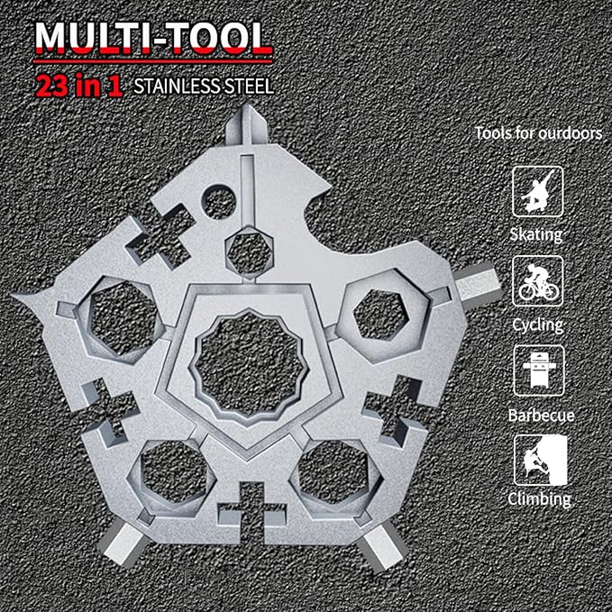 2PCS 23-in-1 Portable Carbon Steel Snowflake Multi Tool with Key Ring,Hand Tool Portable,Bottle Opener,Flat Phillips Screwdriver,Wrench Kit for Adventure Camping Travel Tool (Silver-2pcs)