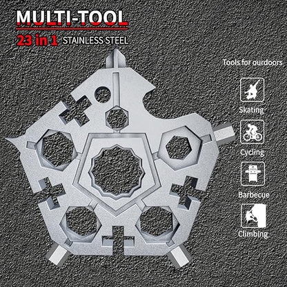 2PCS 23-in-1 Portable Carbon Steel Snowflake Multi Tool with Key Ring,Hand Tool Portable,Bottle Opener,Flat Phillips Screwdriver,Wrench Kit for Adventure Camping Travel Tool (Silver-2pcs)