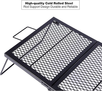 REDCAMP Folding Campfire Grill Heavy Duty Steel Grate, Portable Over Fire Camp Grill for Outdoor Open Flame Cooking Large