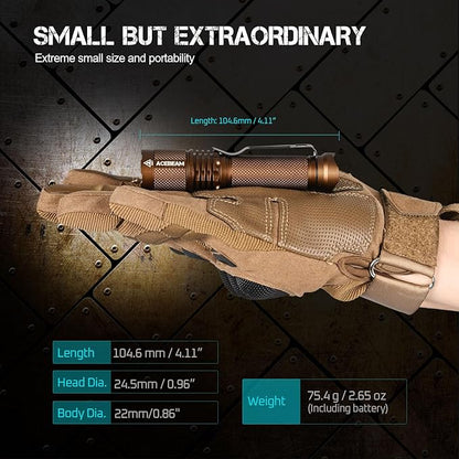 ACEBEAM TAC AA Tactical EDC Flashlight, 750 High Lumens Flashlight Rechargeable, 200 Meters Long Throw Pocket LED Flashlight, Super Bright Small Mini Flashlight, 519A-V1 LED 90+ High CRI Flash Light