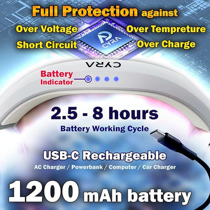 CYRA LED Headlamp Rechargeable USB-C, IPX4 Red Light Option 230°, 400 Lumen Wide Beam Hard Hat Light, 2.1oz Lightweight lightbar Head Lamp for Hiking & Camping Accessories, Running, Outdoor, Adults