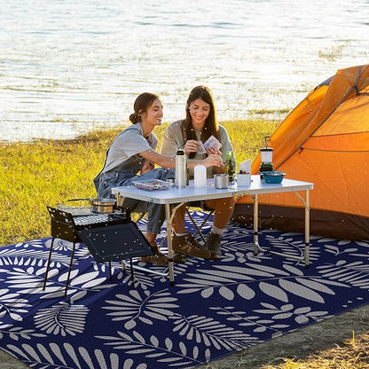 StepRite Outdoor Rug, Patio Rug, Plastic Straw Camping Rugs, Large Waterproof Area Rug and Mat for Outdoors, RV, Patio, Backyard, Deck, Porch, Beach, Balcony, (6'x 9', White & Blue)