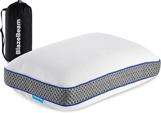 Camping Pillow Dual-Cover Memory Foam Pillows for Travel with Height Extender - 5 Layers Firm Support Small and Portable Camping Pillow for Sleeping (15'' × 9.5'',White)