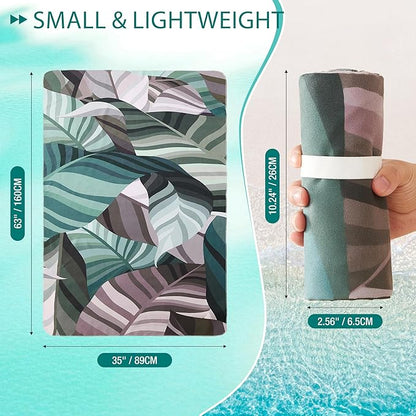 HYSEAS Lightweight Ultra-Thin Beach Towel, Oversized Adult 63"X35" - Sand Free, Quick Dry, Ideal for Swimming, Beach, Travel, Camping, Essential Beach Accessory & Vacation Gift, Tropical Rainforest