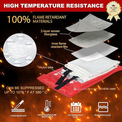Fire Blanket, 4 Pack Fiberglass Fire Retardant Blankets, 40×40 inch, Emergency Fireproof Blankets for Home, Kitchen, Camping, Grill, Car, Office