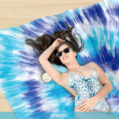 Beach Blanket Waterproof Sandproof Oversized 95”x 80”,Sand Free Beach Mat with Corner Pockets,Portable Mesh Bag for Beach Festival,Picnic,Travel and Outdoor Camping (Blue)