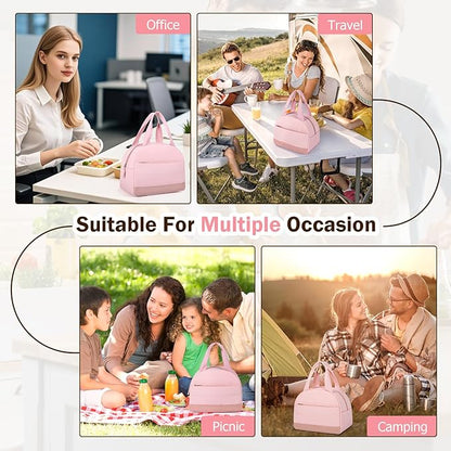 Lunch Box Lunch Bag for Women Men, Leakproof, Insulated Lunch Box Tote with Large Capacity, Lunch Container for Work/Office (Pink)