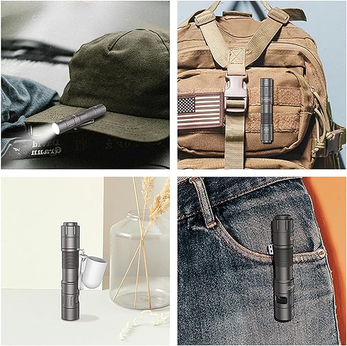 S21 AA Rechargeable Mini Flashlight, 880 High Lumen LED Flashlight, Magnetic Tail Switch EDC Pocket Flashlight, Suitable for Hiking, Camping, Outdoor and Emergency Situations（Gray）