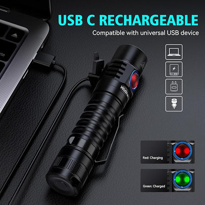 Wurkkos FC11 Flashlight Rechargeable USB C Pocket Flashlight, Max 1300 Lumen Ultra Bright Flashlight, Magnetic Flashlight IP68 Waterproof Flashlight for Camping Hiking Repairing (519A-5000K)