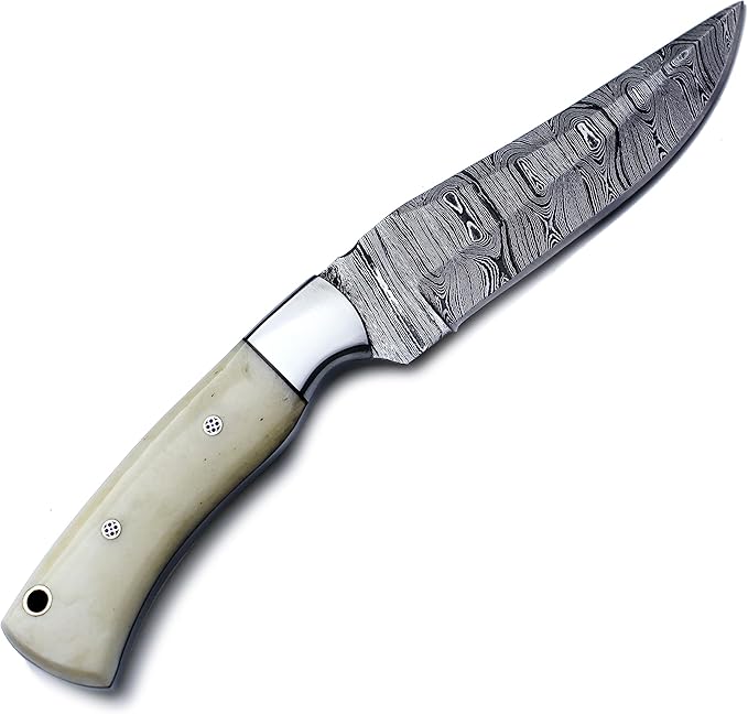 Handmade Damascus Steel Knife Bowie for Hunting,Survival,Camping,Bushcraft,and Fishing- Fixed Blade Dagger with Drop point Full Tang Micarta Handle, Leather Sheath - WKD-803