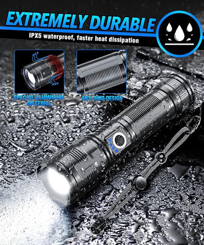 Flashlights High lumens Rechargeable USB C Flash Light, Super Bright LED Flashlight with 100,000 Lumens, Long Beam 3280Ft, IPX5 Waterproof Tactical Flashlight Powerful for Emergency, Camping