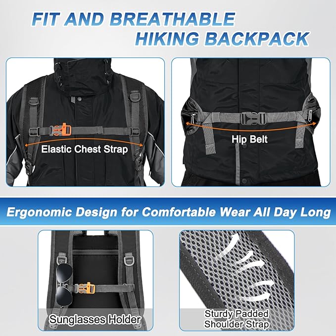 BKNOOU 40L Lightweight Hiking Backpack Packable Camping Backpack Waterproof Hiking Daypack Men Women Foldable Travel Daypack