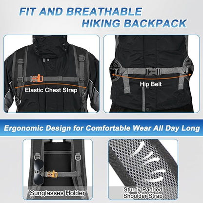 BKNOOU 40L Lightweight Hiking Backpack Packable Camping Backpack Waterproof Hiking Daypack Men Women Foldable Travel Daypack