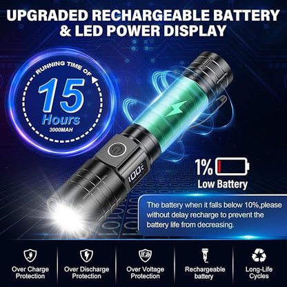 Rechargeable Flashlights High Lumens, 50000LM Super Bright LED Flashlight, Powerful Tactical Flashlight, 5 Modes Zoomable Waterproof Flash Lights for Emergency, Camping