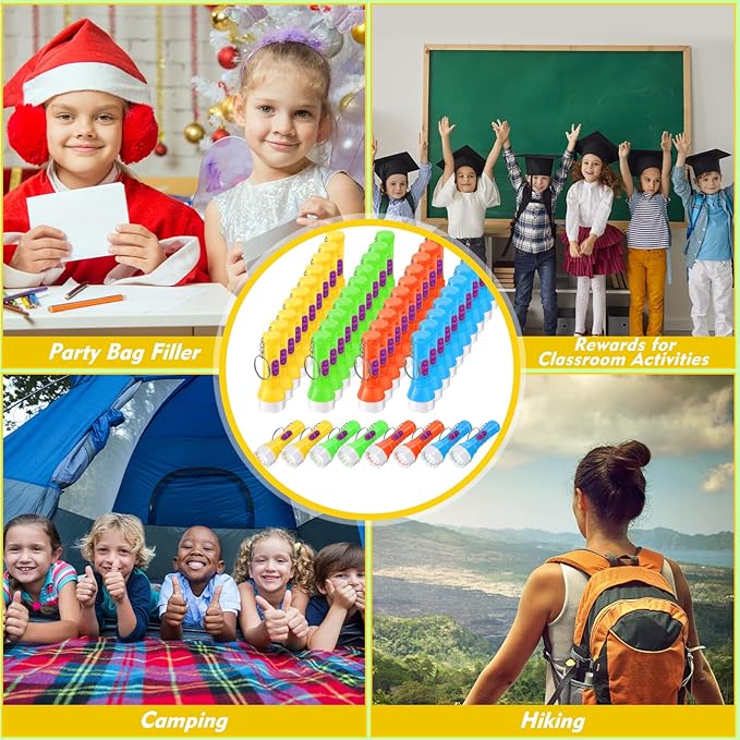 Mini Flashlight Keychain Assorted Colors Mini Toy Flashlight Small Party Flashlight Tiny LED Flashlight for Kids Adults Hiking Camping Party Favors Goody Bag Fillers Prizes, 4 Colors (48 Pcs)